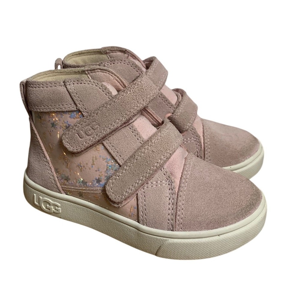 UGG Rennon‎ Star Pink Suede Glitter High Top Sneakers Toddler 8